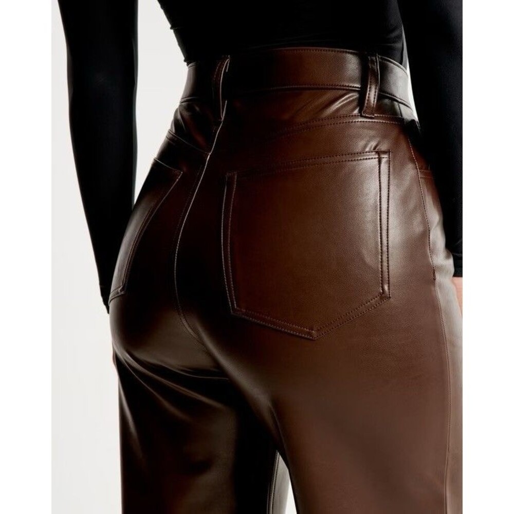 Abercrombie 90s Straight Ultra High Rise Faux Leather Pants Brown Women’s 8 XS - Picture 3 of 6